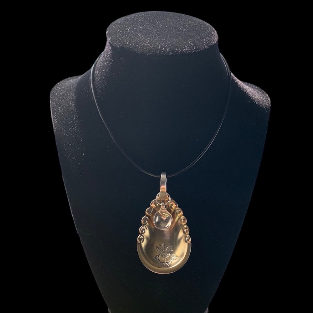 Sterling Spoon Pendant Floral Engraving Gold Wash Antique Vintage Jewelr…